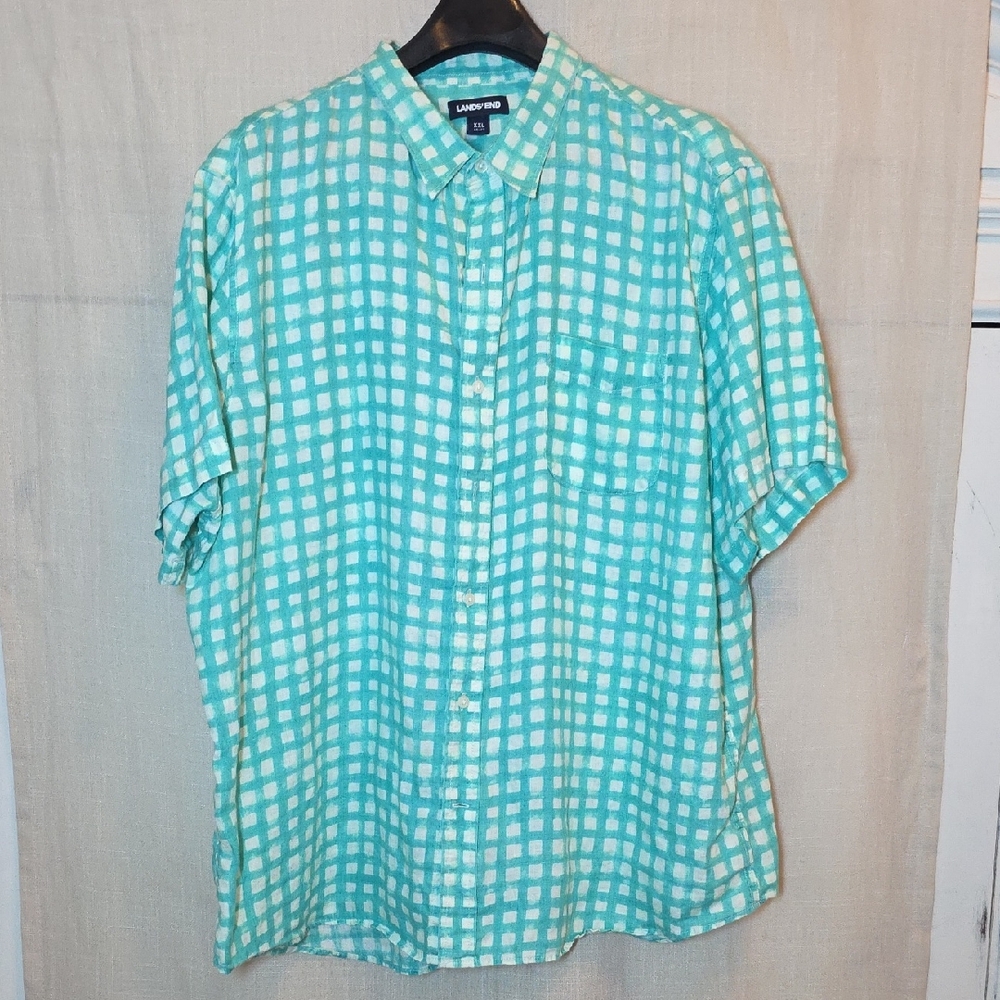 Lands' End Men's Turquoise Plaid Shirt